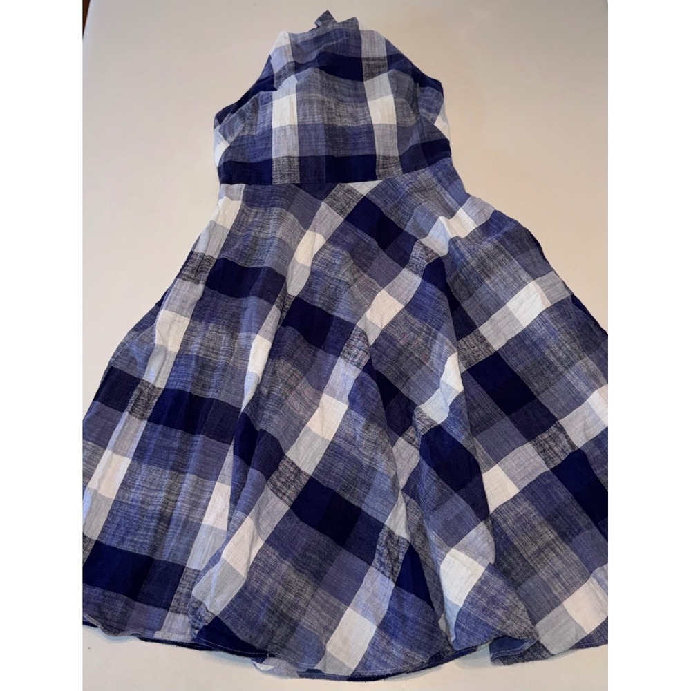 Eliza J Blue White Plaid Halter Fit Flare Dress Cotton Bow Back Size 6